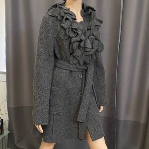 Gray Italian coat with appliqué collar, Medium